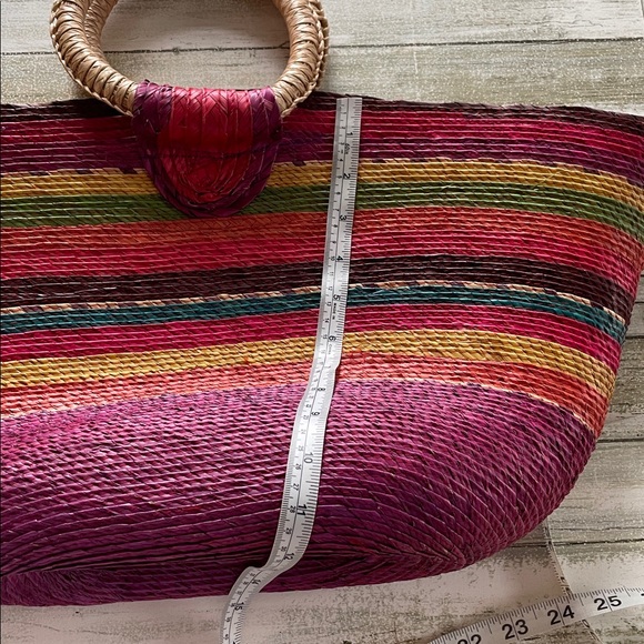 Multicolor Straw Tote Bag with Circular Handles - Picture 3 of 5